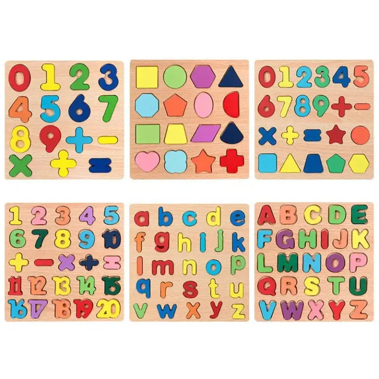Wooden Puzzle Board Set – Alphabets + Numbers & Math Symbols (Pack of 2)