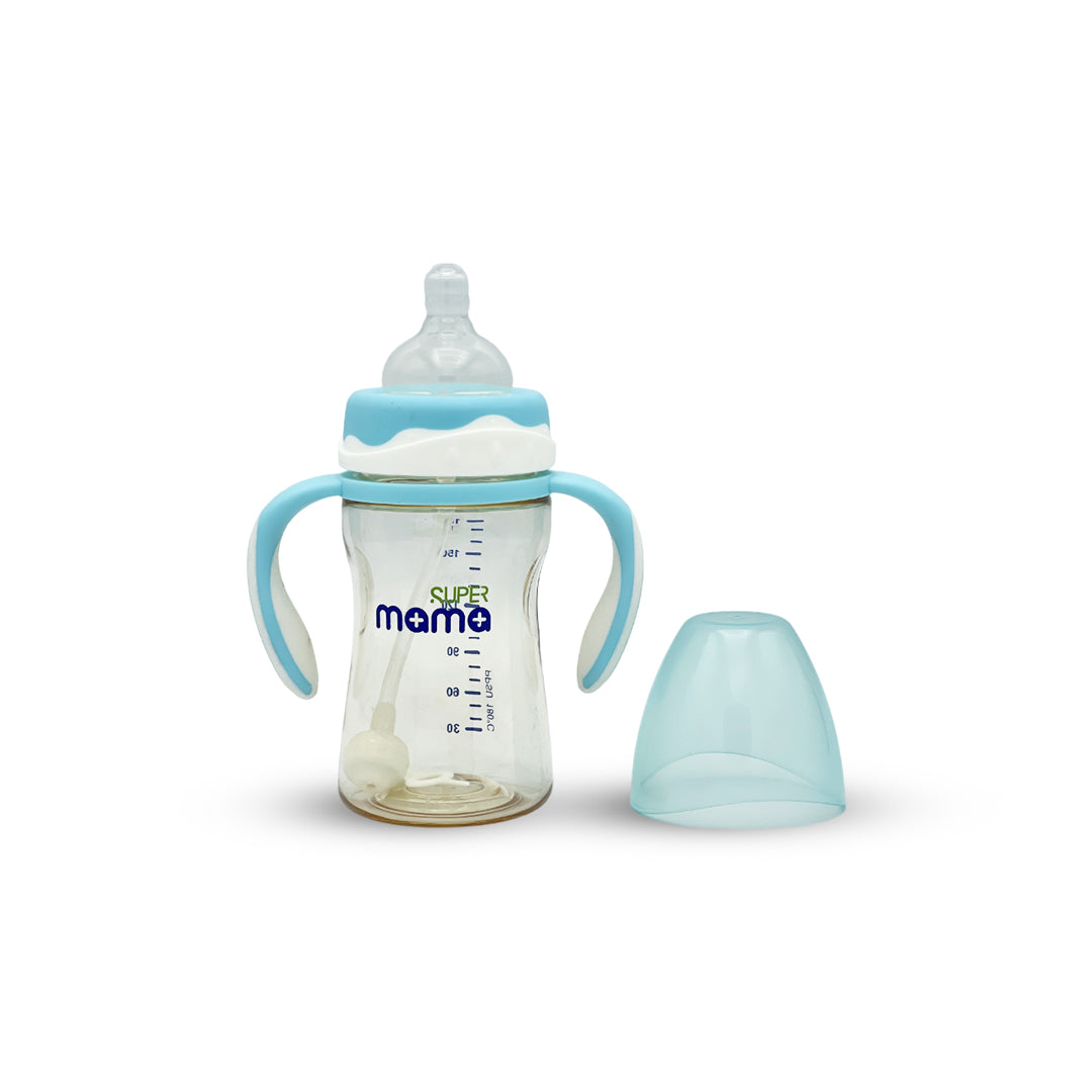 Super Mama Wide Caliber PPSU Feeding Bottle with two color handle (180 ml)