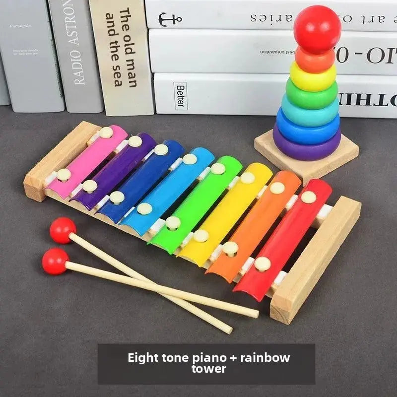 2-in-1 Wooden Learning Toy Set – Xylophone + Rainbow Stacking Tower (Pack of 2)