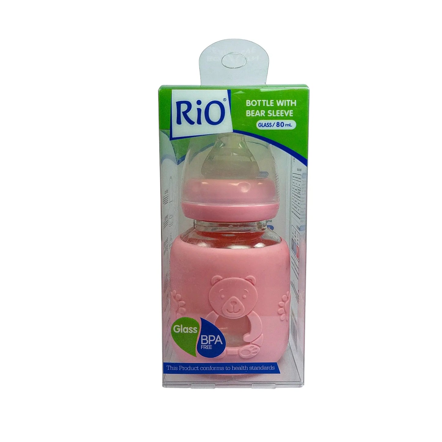 Rio Standard Caliber Glass Feeding Bottle with bear sleeve (80 ml)
