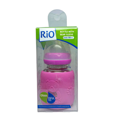 Rio Standard Caliber Glass Feeding Bottle with bear sleeve (80 ml)