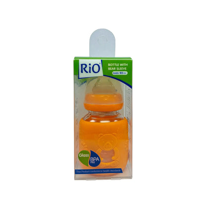 Rio Standard Caliber Glass Feeding Bottle with bear sleeve (80 ml)