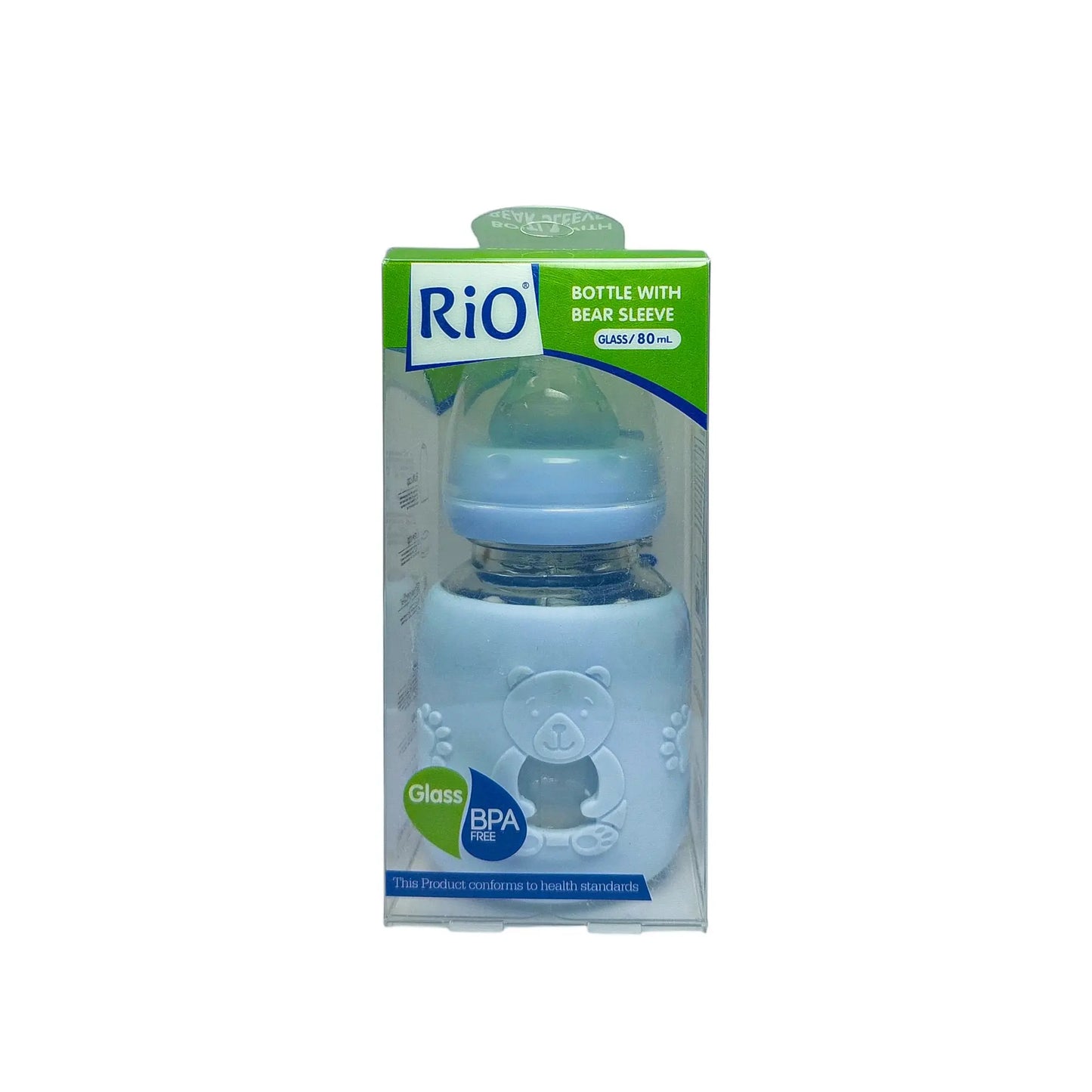 Rio Standard Caliber Glass Feeding Bottle with bear sleeve (80 ml)