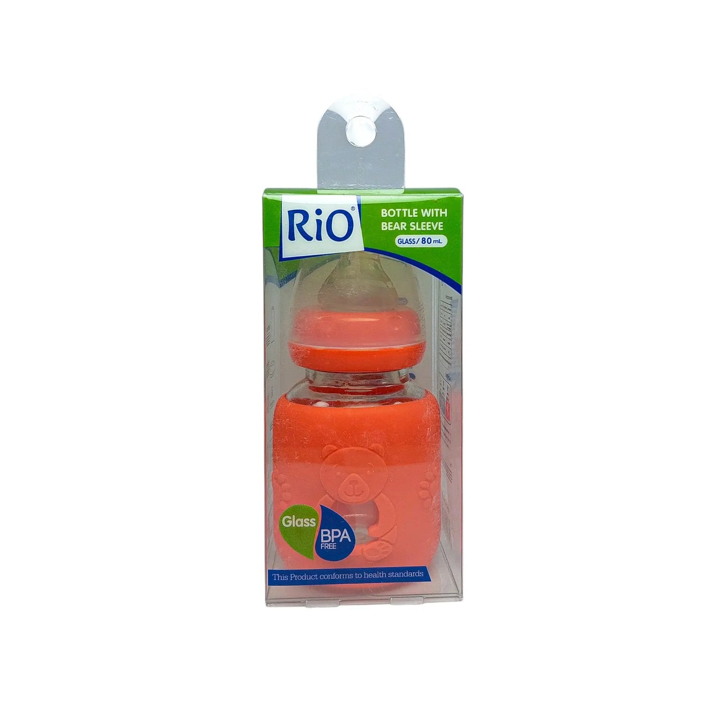 Rio Standard Caliber Glass Feeding Bottle with bear sleeve (80 ml)