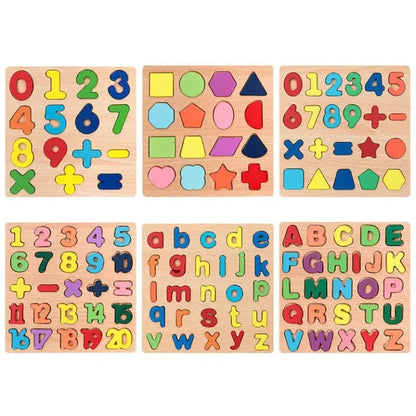 Wooden Puzzle Board Set – Alphabets + Numbers & Math Symbols (Pack of 2)