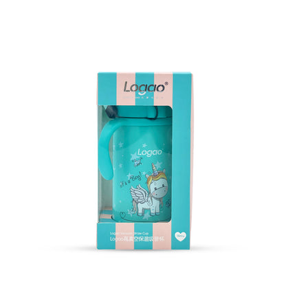 Logao Vacuum Straw Steel Cup with Unicorn Print (240 ml)