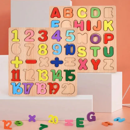 Wooden Puzzle Board Set – Alphabets + Numbers & Math Symbols (Pack of 2)