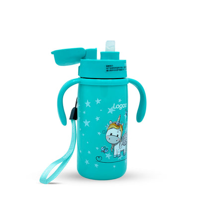 Logao Vacuum Straw Steel Cup with Unicorn Print (240 ml)