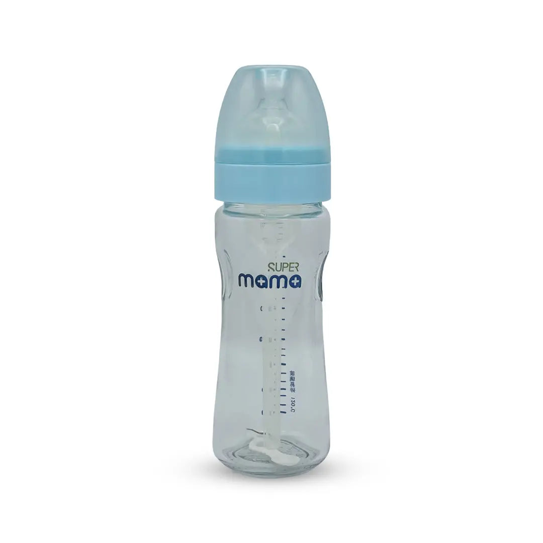 Super Mama Anti colic Wide Caliber Glass Feeding Bottle (240 Ml)