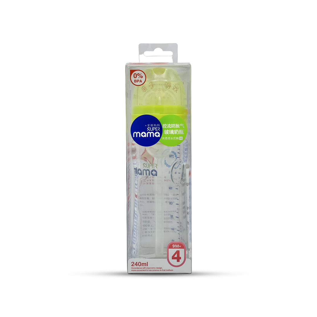 Super Mama Anti colic Wide Caliber Glass Feeding Bottle (240 Ml)