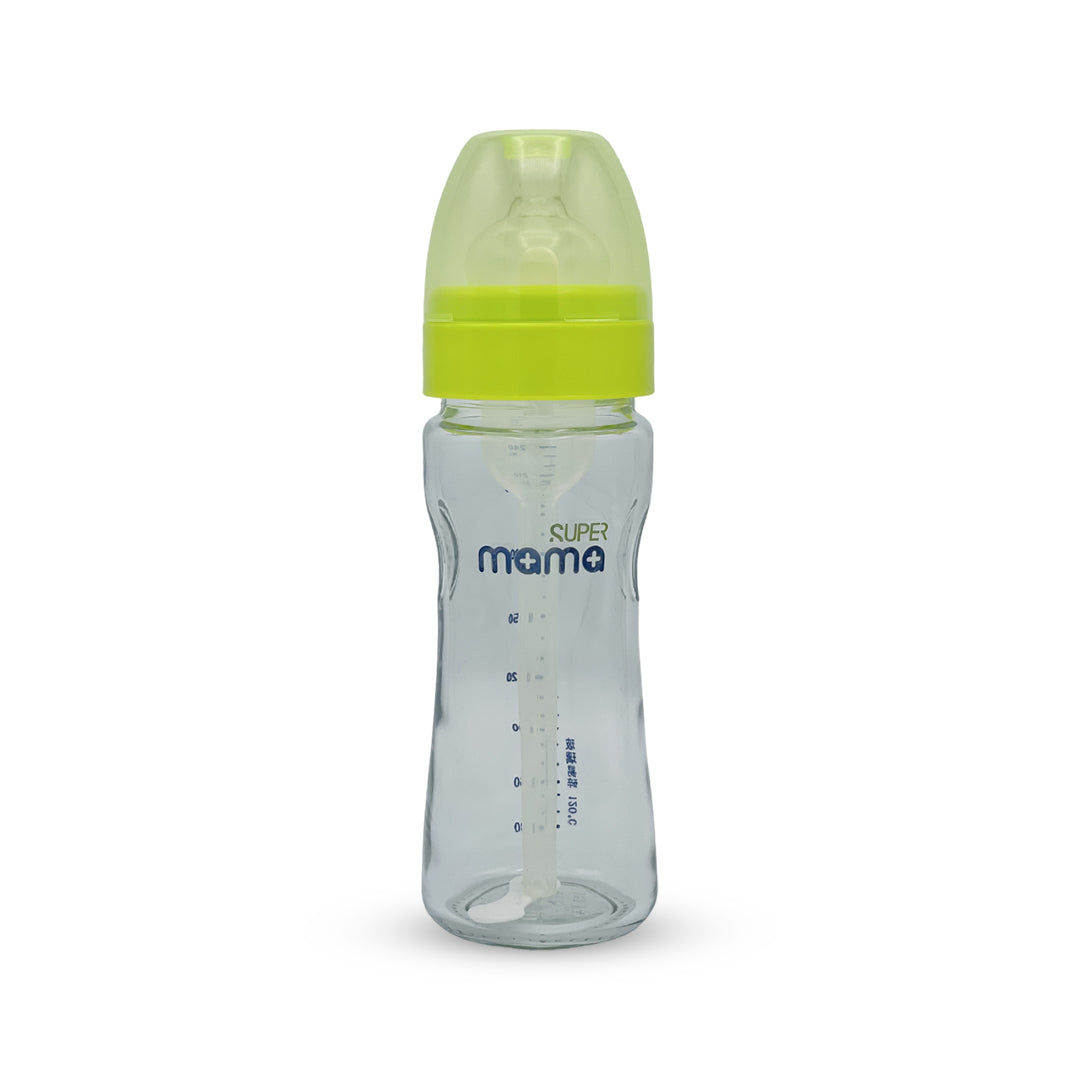 Super Mama Anti colic Wide Caliber Glass Feeding Bottle (240 Ml)