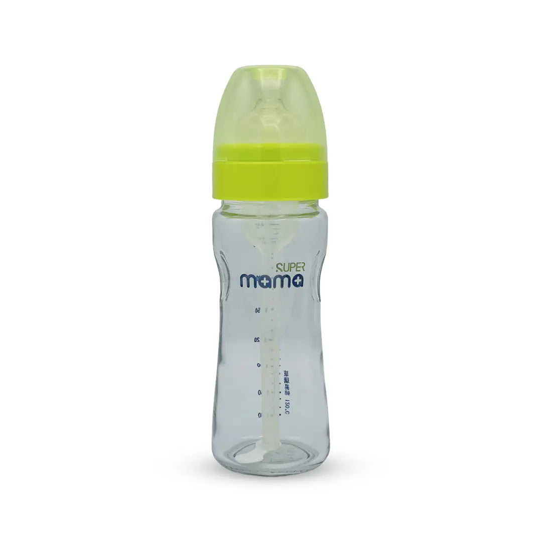 Super Mama Anti colic Wide Caliber Glass Feeding Bottle (240 Ml)