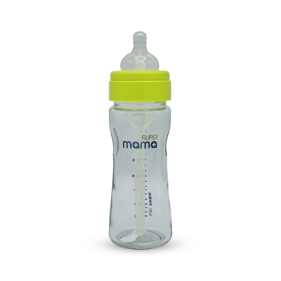 Super Mama Anti colic Wide Caliber Glass Feeding Bottle (240 Ml)