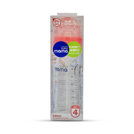 Super Mama Anti colic Wide Caliber Glass Feeding Bottle (240 Ml)