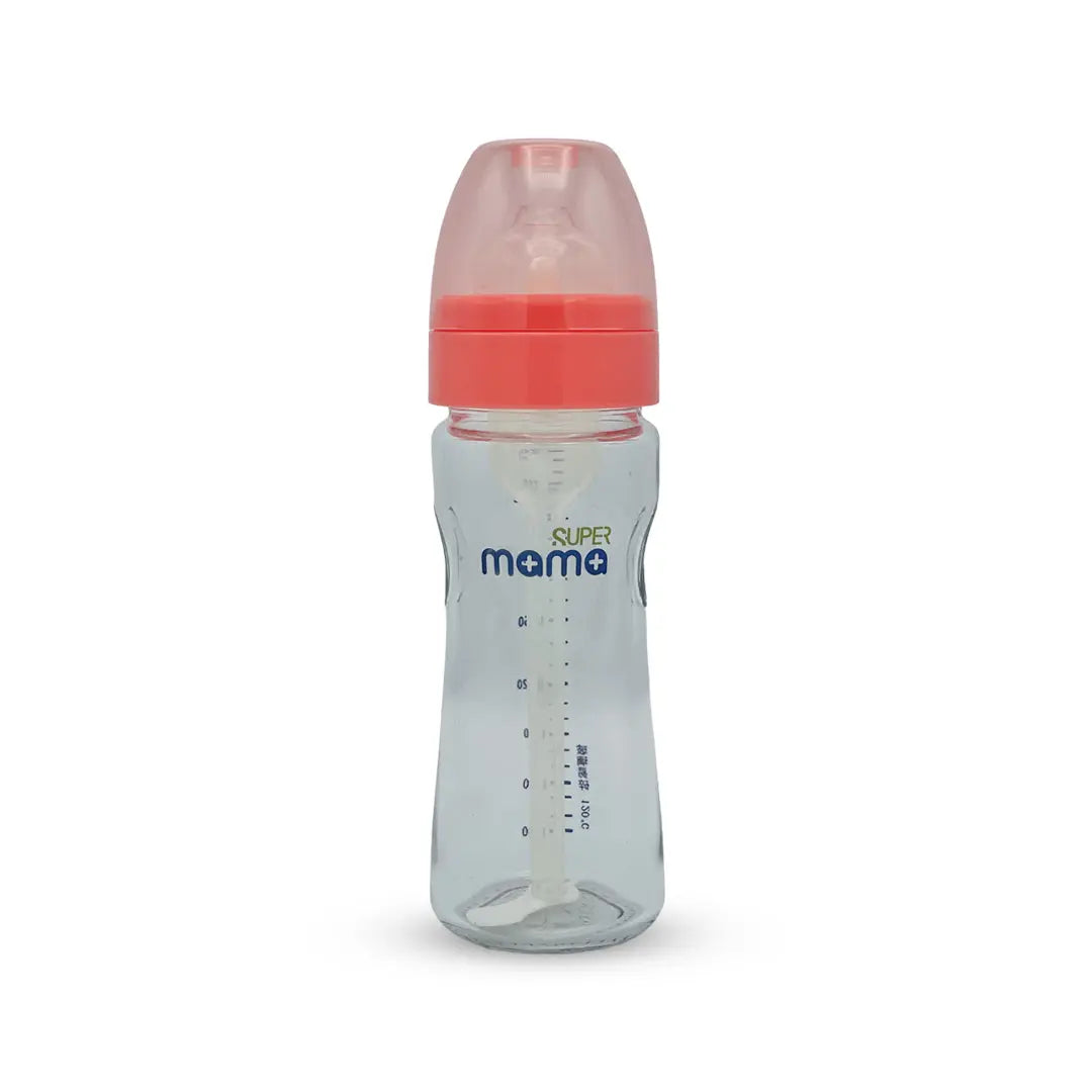 Super Mama Anti colic Wide Caliber Glass Feeding Bottle (240 Ml)