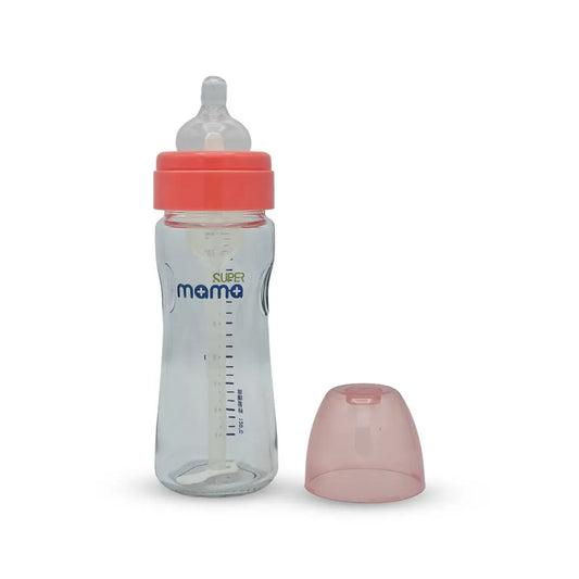 Super Mama Anti colic Wide Caliber Glass Feeding Bottle (240 Ml)