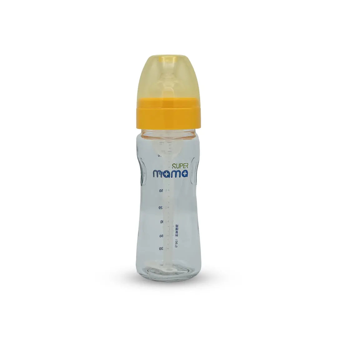 Super Mama Anti colic Wide Caliber Glass Feeding Bottle (240 Ml)