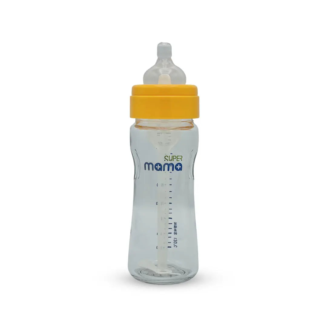 Super Mama Anti colic Wide Caliber Glass Feeding Bottle (240 Ml)
