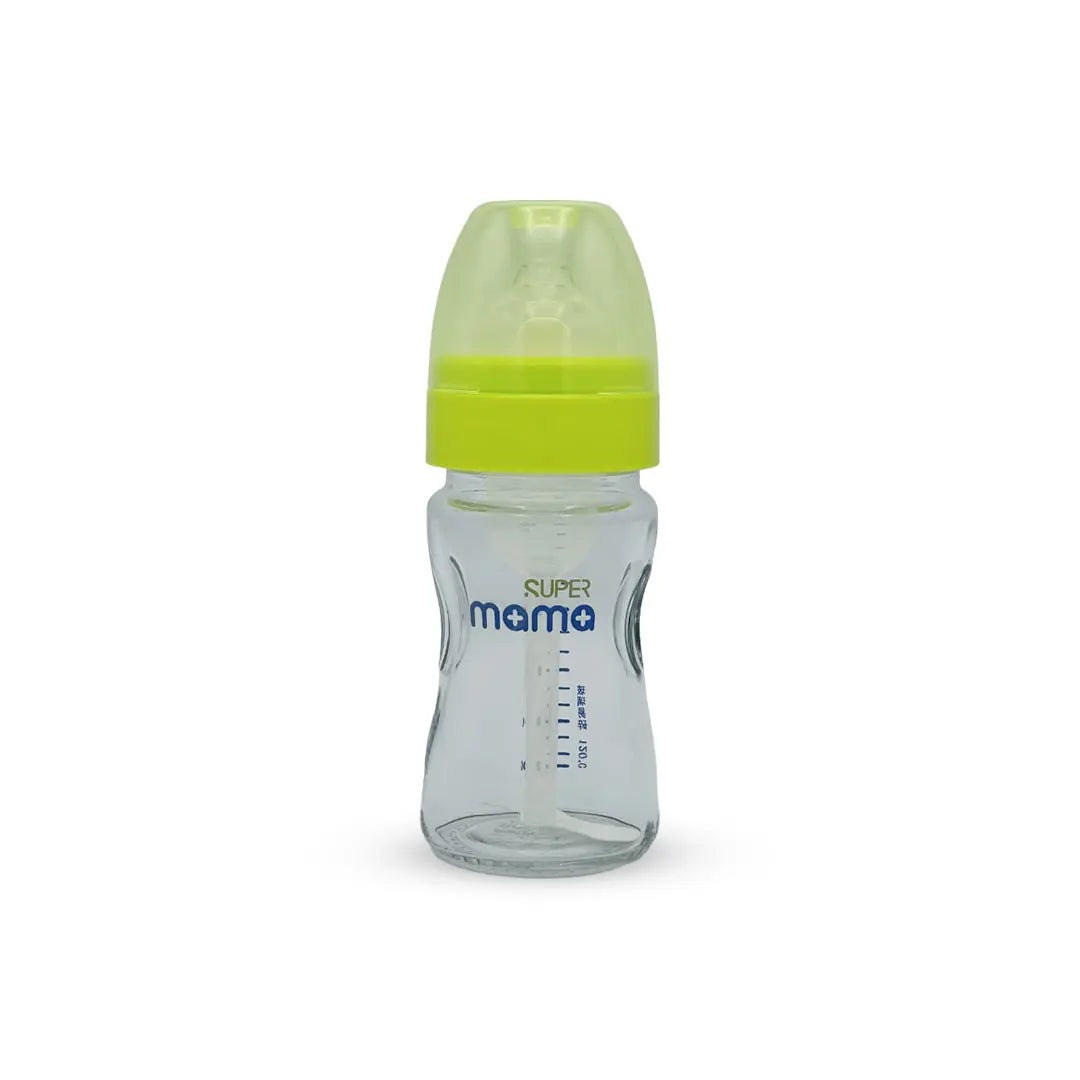 Super Mama Anti Colic Wide Caliber Glass Feeding Bottle (160 Ml)