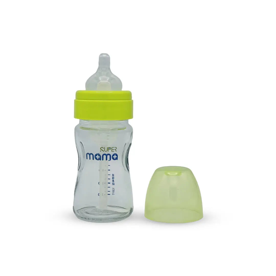 Super Mama Anti Colic Wide Caliber Glass Feeding Bottle (160 Ml)