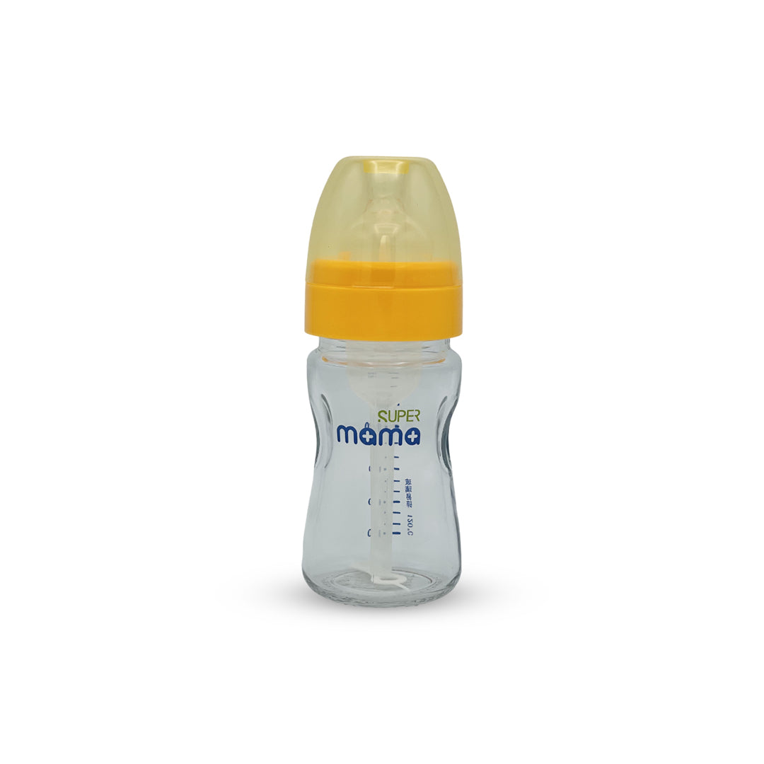 Super Mama Anti Colic Wide Caliber Glass Feeding Bottle (160 Ml)