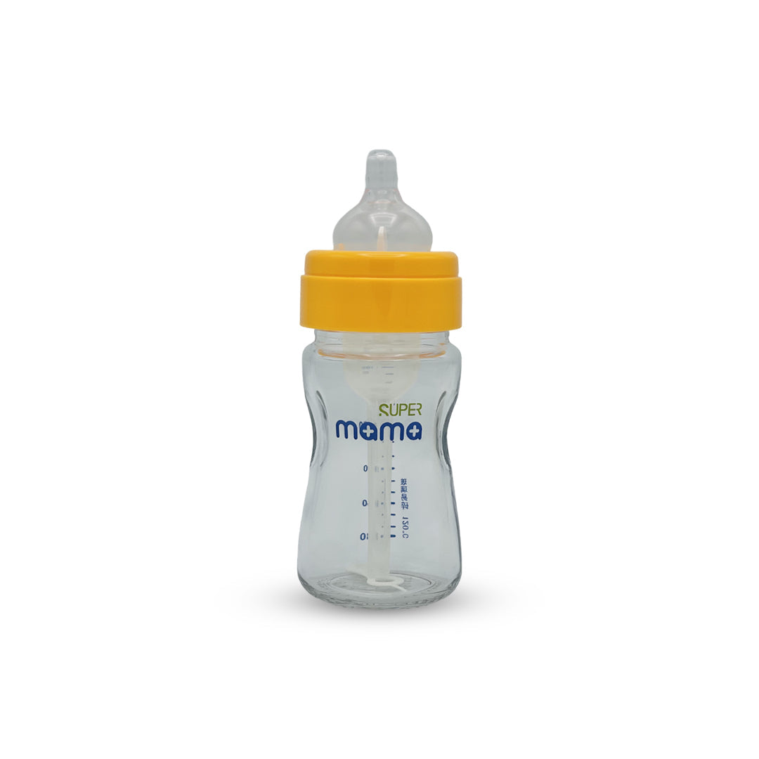 Super Mama Anti Colic Wide Caliber Glass Feeding Bottle (160 Ml)
