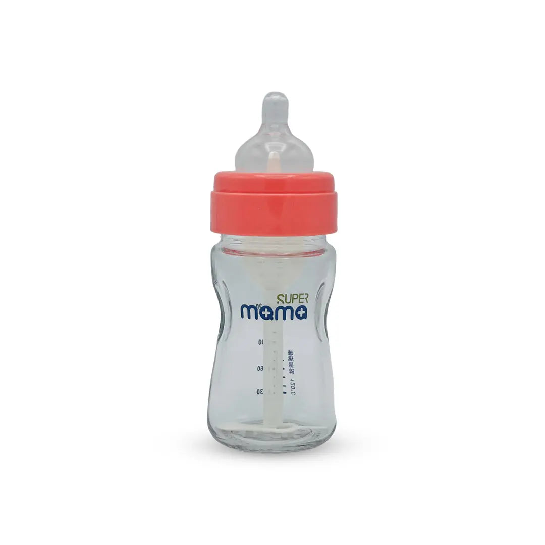 Super Mama Anti Colic Wide Caliber Glass Feeding Bottle (160 Ml)