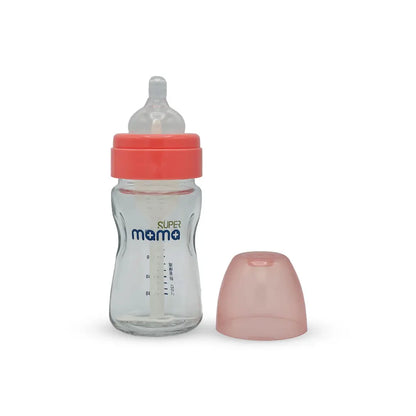 Super Mama Anti Colic Wide Caliber Glass Feeding Bottle (160 Ml)