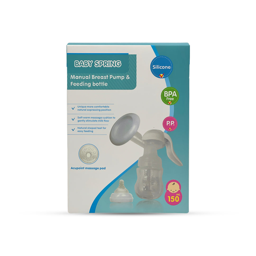 Baby Spring Manual Breast Pump & Wide Caliber Feeding Bottle (150 Ml)
