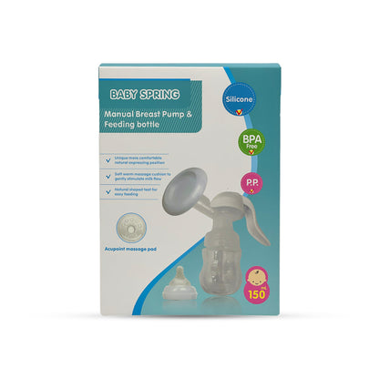Baby Spring Manual Breast Pump & Wide Caliber Feeding Bottle (150 Ml)