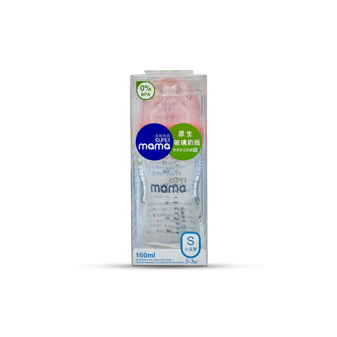Super Mama Wide Caliber Glass Feeding Bottle (160 ml)