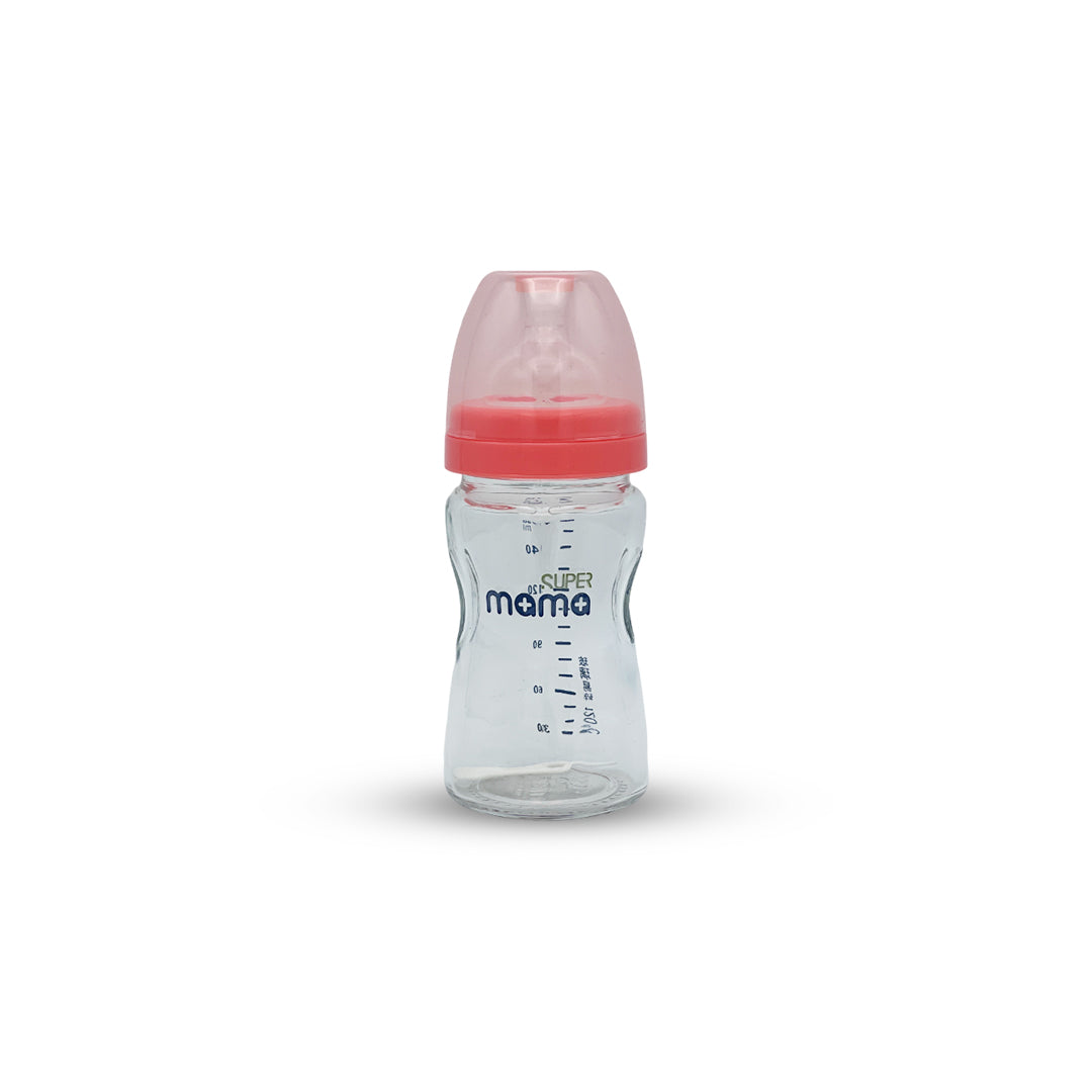 Super Mama Wide Caliber Glass Feeding Bottle (160 ml)