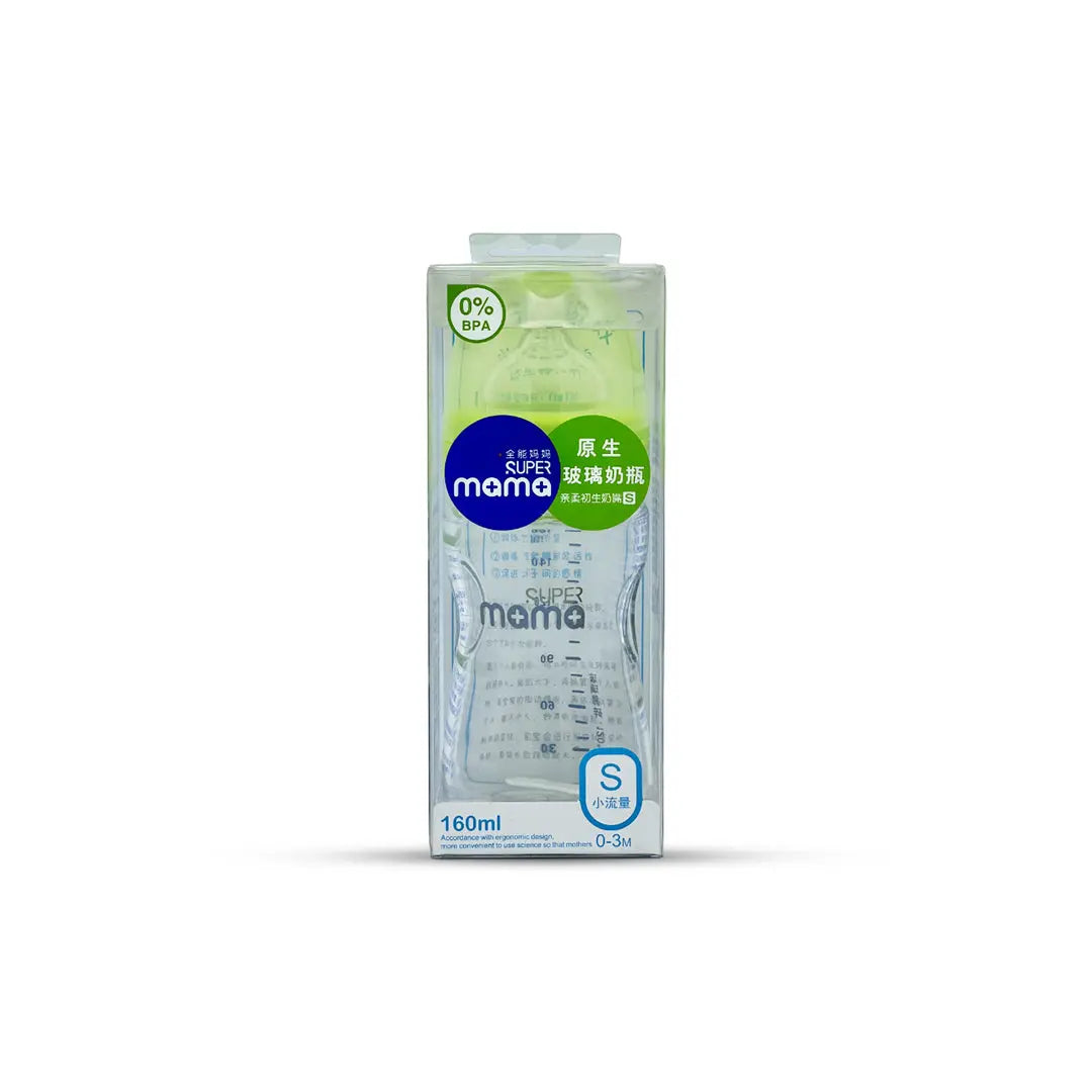Super Mama Wide Caliber Glass Feeding Bottle (160 ml)