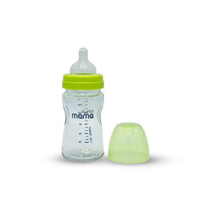 Super Mama Wide Caliber Glass Feeding Bottle (160 ml)