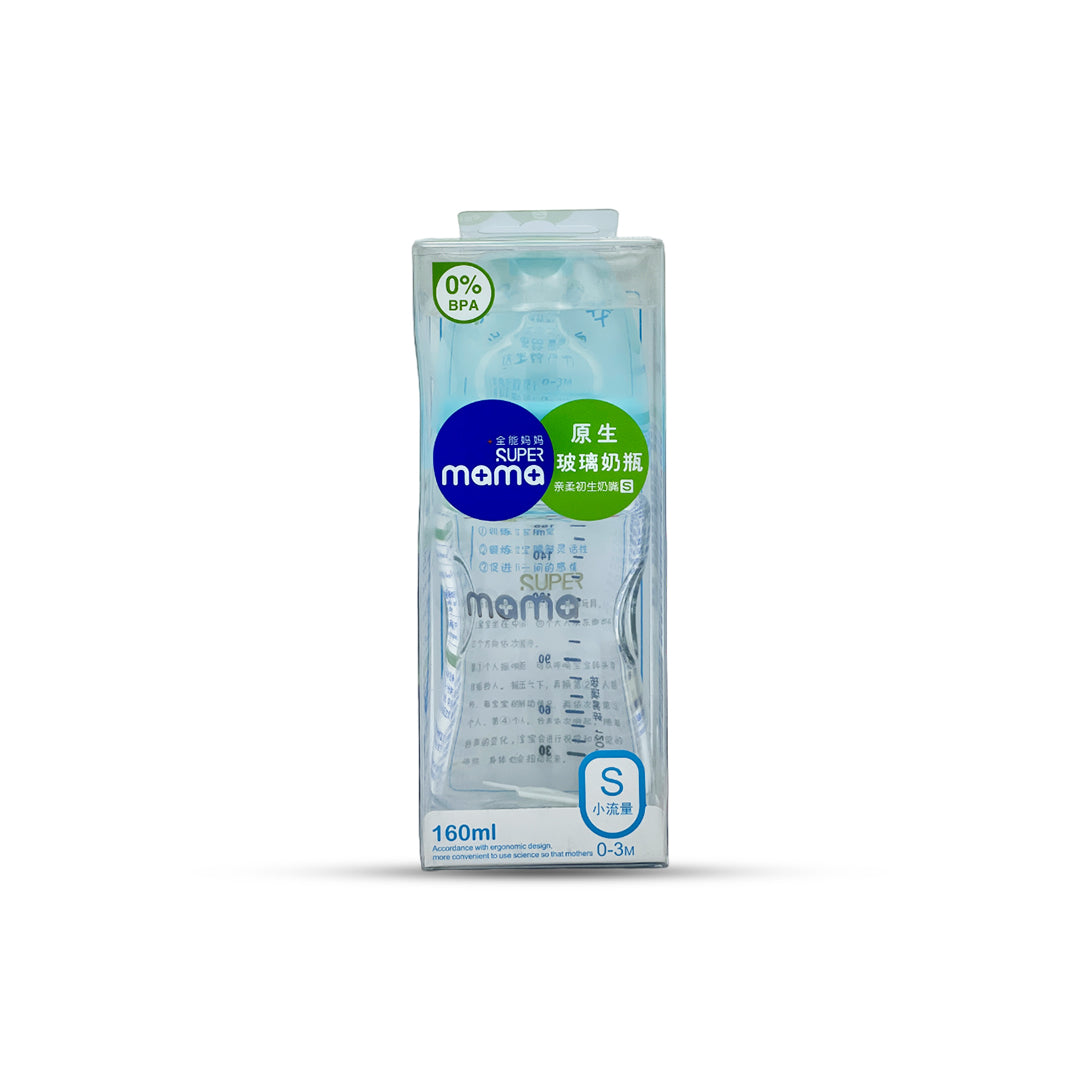 Super Mama Wide Caliber Glass Feeding Bottle (160 ml)