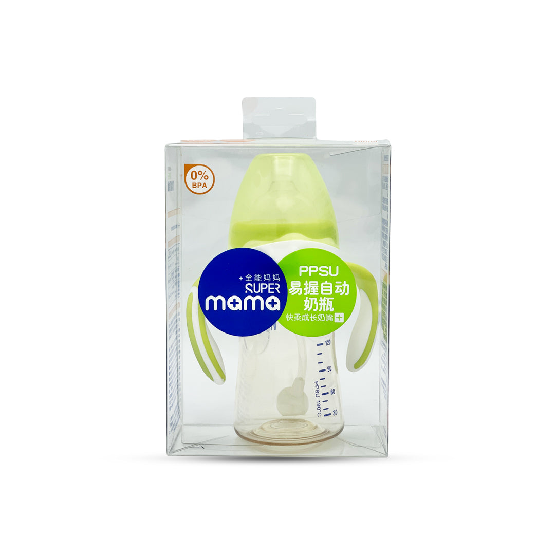 Super Mama Wide Caliber PPSU Feeding Bottle with two color handle (180 ml)