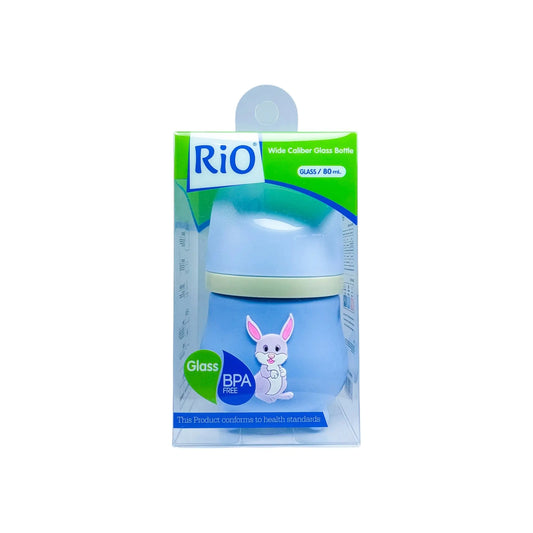 Rio's Wide Caliber Glass Feeding Bottle with Rabbit Sleeve (80 ml)