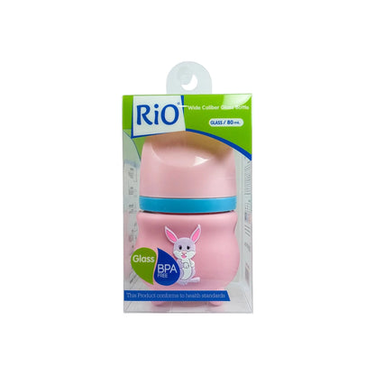Rio's Wide Caliber Glass Feeding Bottle with Rabbit Sleeve (80 ml)