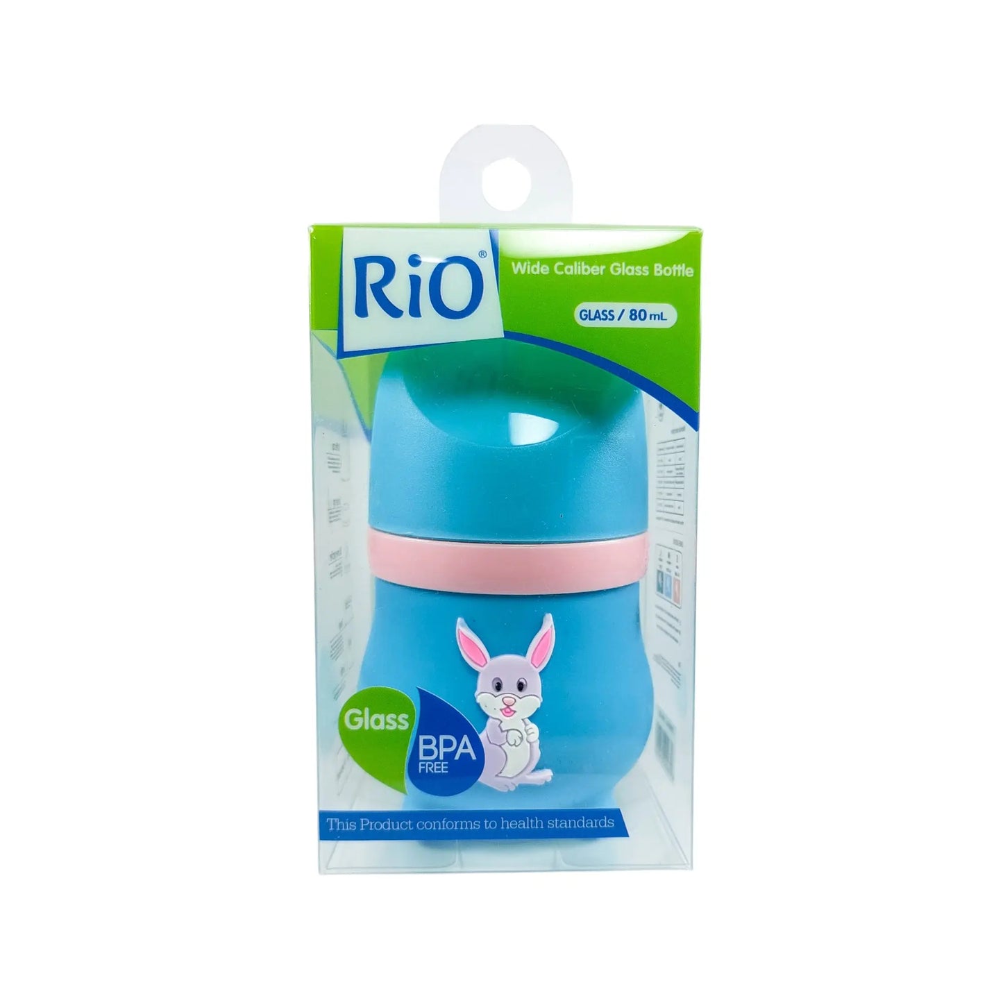 Rio's Wide Caliber Glass Feeding Bottle with Rabbit Sleeve (80 ml)