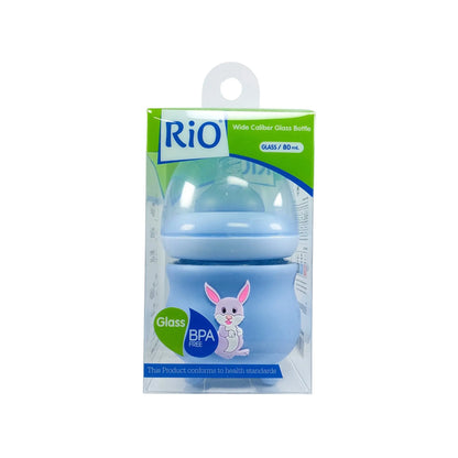 Rio's Wide Caliber Glass Feeding Bottle with Rabbit Sleeve and Fancy Cap (80 ml)