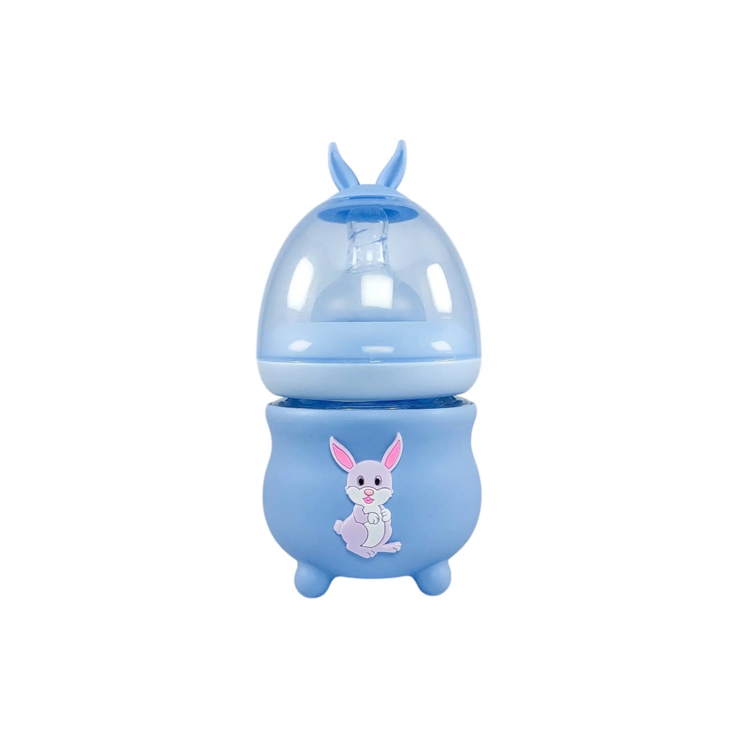 Rio's Wide Caliber Glass Feeding Bottle with Rabbit Sleeve and Fancy Cap (80 ml)
