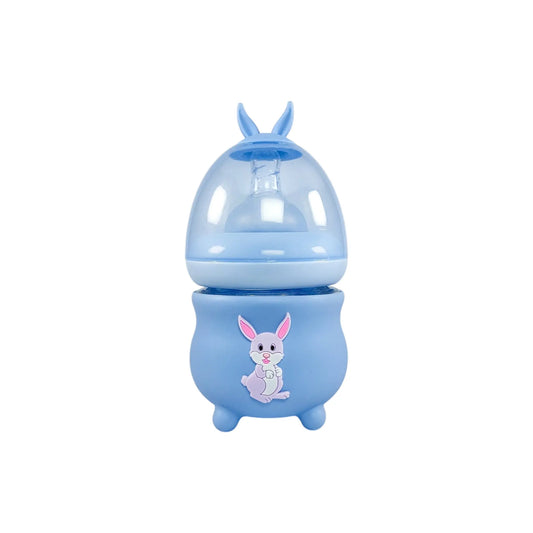 Rio's Wide Caliber Glass Feeding Bottle with Rabbit Sleeve and Fancy Cap (80 ml)