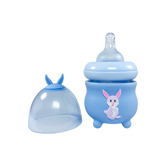 Rio's Wide Caliber Glass Feeding Bottle with Rabbit Sleeve and Fancy Cap (80 ml)