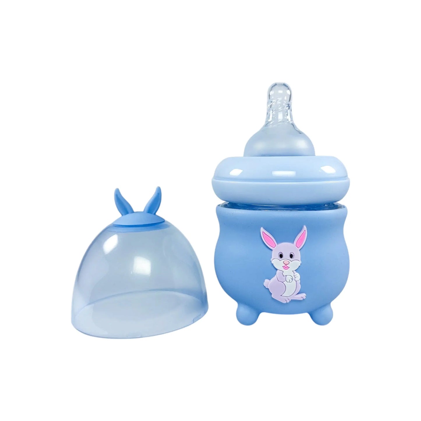 Rio's Wide Caliber Glass Feeding Bottle with Rabbit Sleeve and Fancy Cap (80 ml)