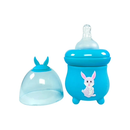 Rio's Wide Caliber Glass Feeding Bottle with Rabbit Sleeve and Fancy Cap (80 ml)