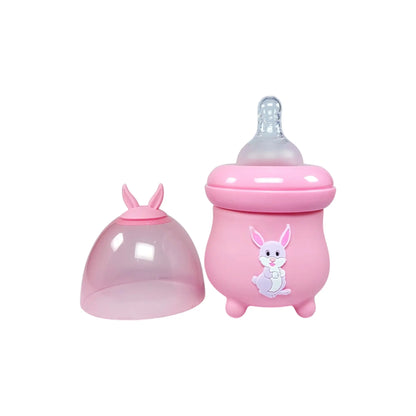 Rio's Wide Caliber Glass Feeding Bottle with Rabbit Sleeve and Fancy Cap (80 ml)