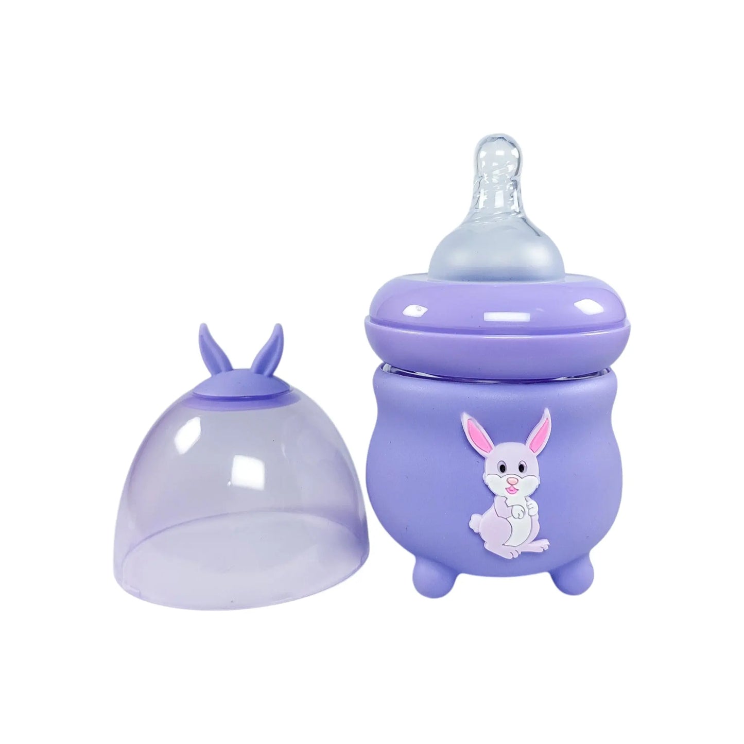 Rio's Wide Caliber Glass Feeding Bottle with Rabbit Sleeve and Fancy Cap (80 ml)