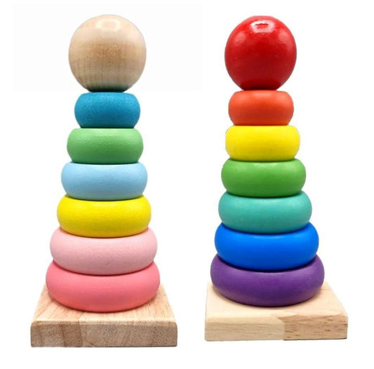 Wooden Rainbow Stacking Tower – Montessori Learning Toy for Babies & Toddlers