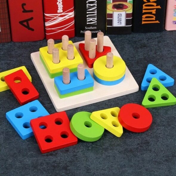 Wooden 4-Column Shape Sorter – Montessori Puzzle Toy for Toddlers