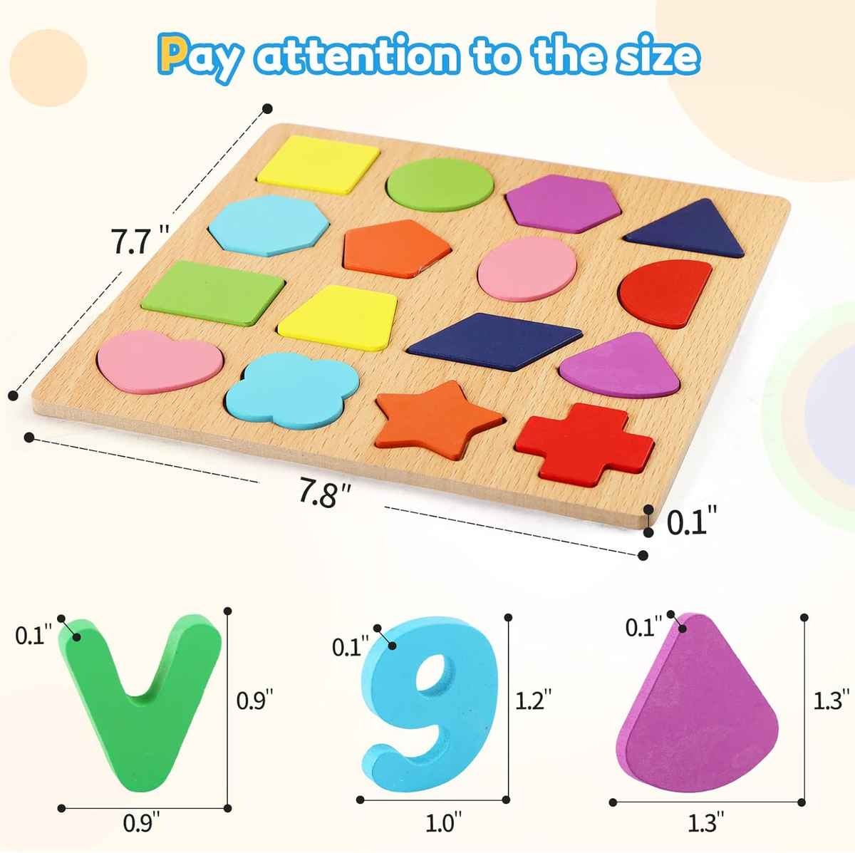 Wooden Educational Puzzle Set for Kids – Alphabets (Upper & Lowercase), Numbers + Math Symbols & Shapes (Pack of 4)